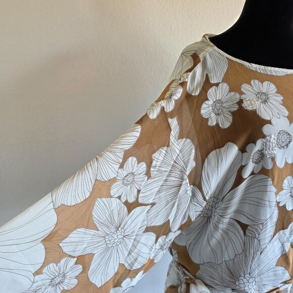 A.B. Lambdin Silk Poncho Coverup Top Floral Sequin Beads Tie Plus Sz 18 Vintage - Picture 3 of 12